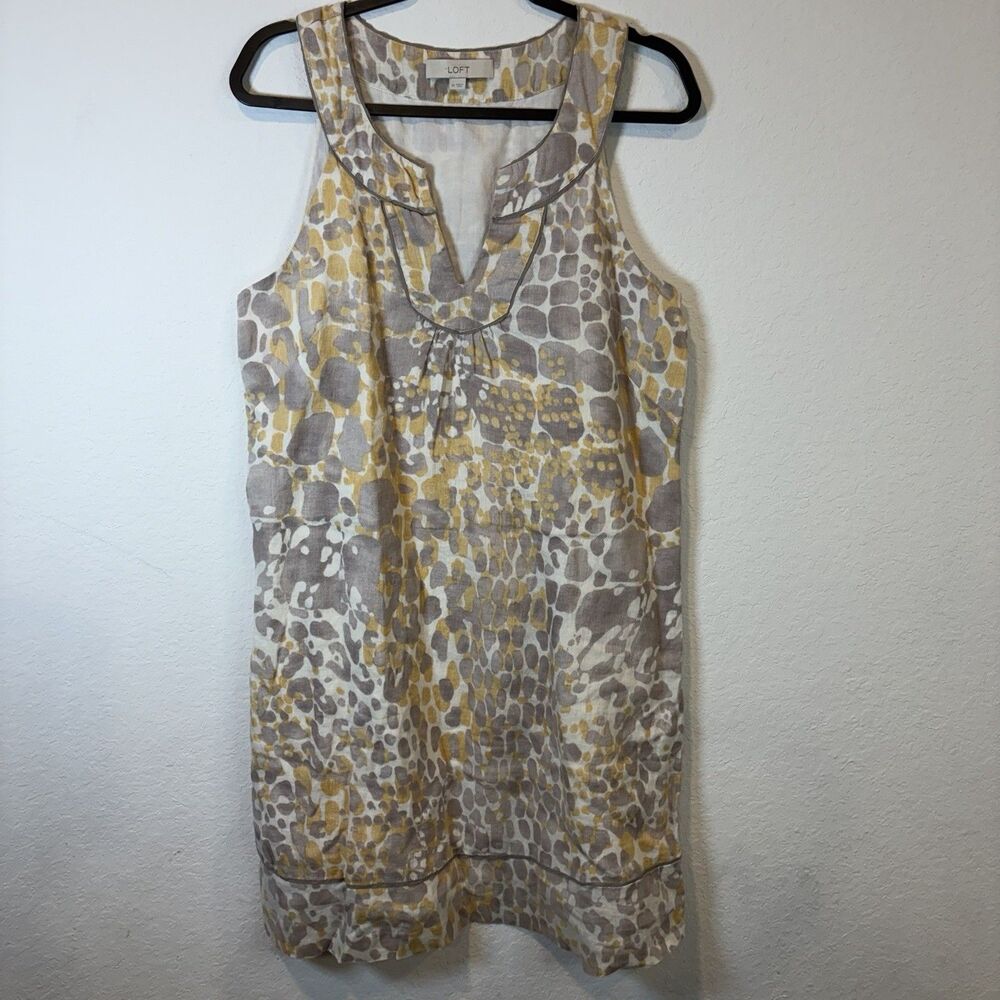 Ann Taylor Loft Linen Sleeveless V-neck Career Wear Shift Dress Womens Size 10
